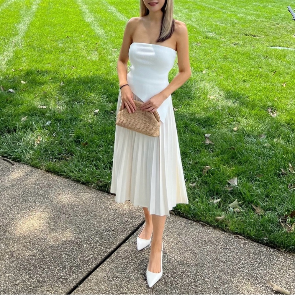 Meshki Asymmetrical strapless knit top in XS